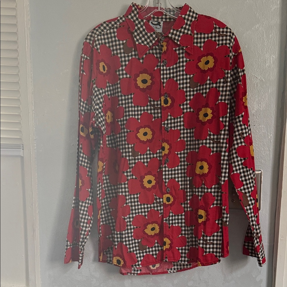 Men's Red Floral Casual Button Down Shirt